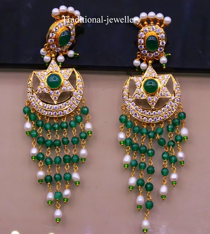 22kt yellow gold handmade gorgeous earrings drop dangle earrings pair chandbala with color beads bridal look jewelry er85 TRIBAL ORNAMENTS Earrings 22kt yellow gold handmade gorgeous earrings drop dangle earrings pair chandbala with color beads bridal look jewelry er85 TRIBAL ORNAMENTS Earrings