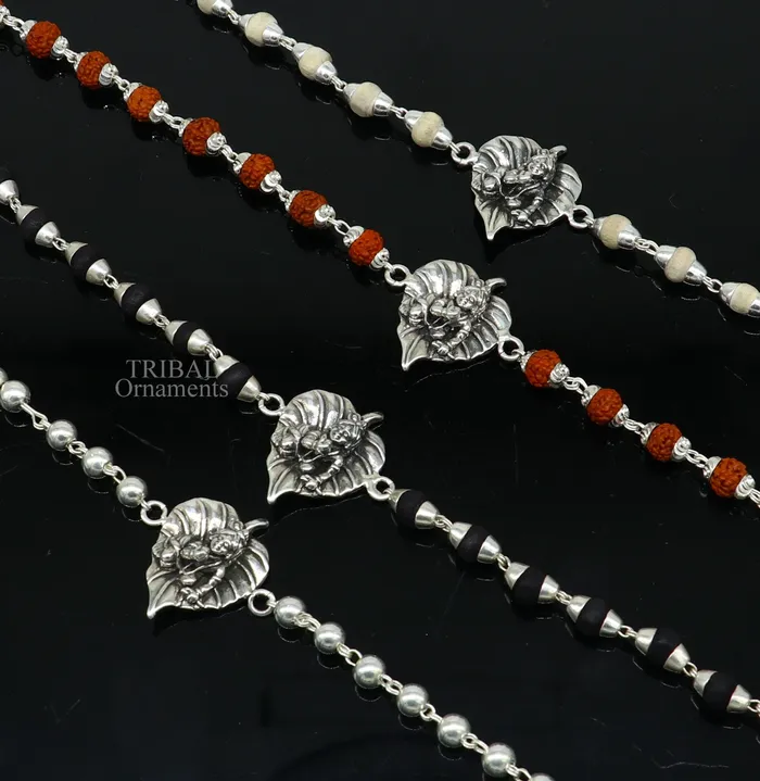 925 sterling silver handmade little krishna laddu gopala Designt rakhi bracelet with amazing rudrakshaTulsi beaded bracelet rk181 TRIBAL ORNAMENTS Bracelets 925 sterling silver handmade little krishna laddu gopala Designt rakhi bracelet with amazing rudrakshaTulsi beaded bracelet rk181 TRIBAL ORNAMENTS Bracelets