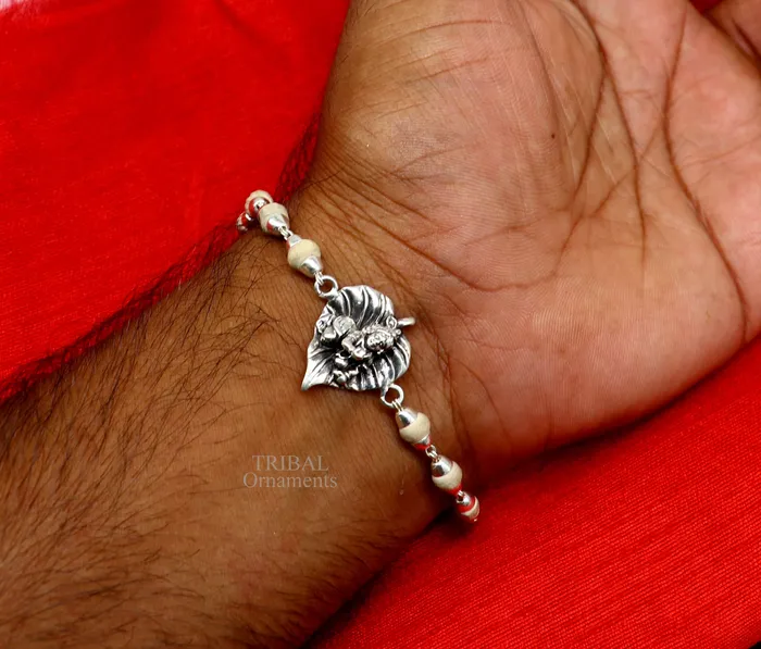 925 sterling silver handmade little krishna laddu gopala Designt rakhi bracelet with amazing rudrakshaTulsi beaded bracelet rk181 TRIBAL ORNAMENTS Bracelets 925 sterling silver handmade little krishna laddu gopala Designt rakhi bracelet with amazing rudrakshaTulsi beaded bracelet rk181 TRIBAL ORNAMENTS Bracelets