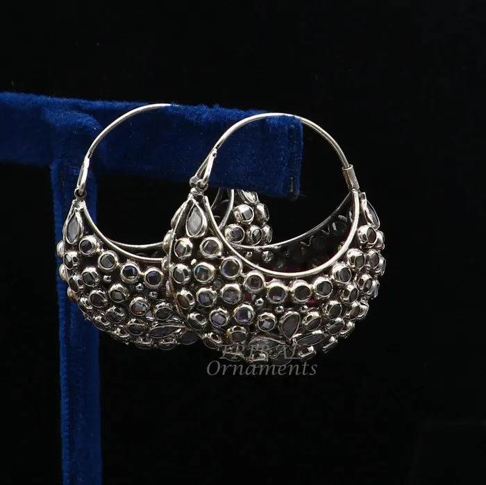 Earrings 925 sterling silver amazing handmade vintage stylish crystal polki stone hoops earring gorgeous brides belly dance jewelry s1096 TRIBAL ORNAMENTS Earrings 925 sterling silver amazing handmade vintage stylish crystal polki stone hoops earring gorgeous brides belly dance jewelry s1096 TRIBAL ORNAMENTS
