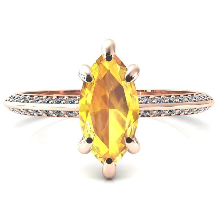 Fire Brilliance Nancy Marquise Yellow Sapphire 6 Prong 12 Eternity Diamond Knife Shank Accent Engagement Ring Rings