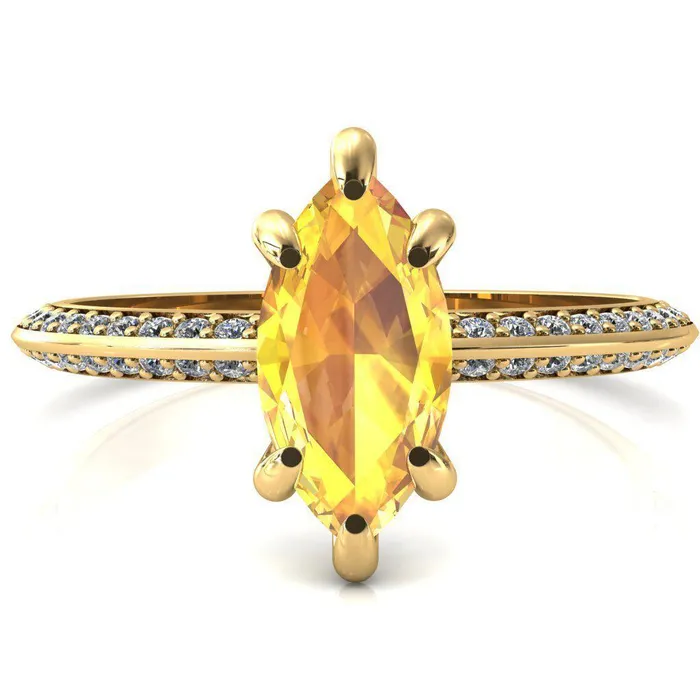 Fire Brilliance Nancy Marquise Yellow Sapphire 6 Prong 12 Eternity Diamond Knife Shank Accent Engagement Ring Rings