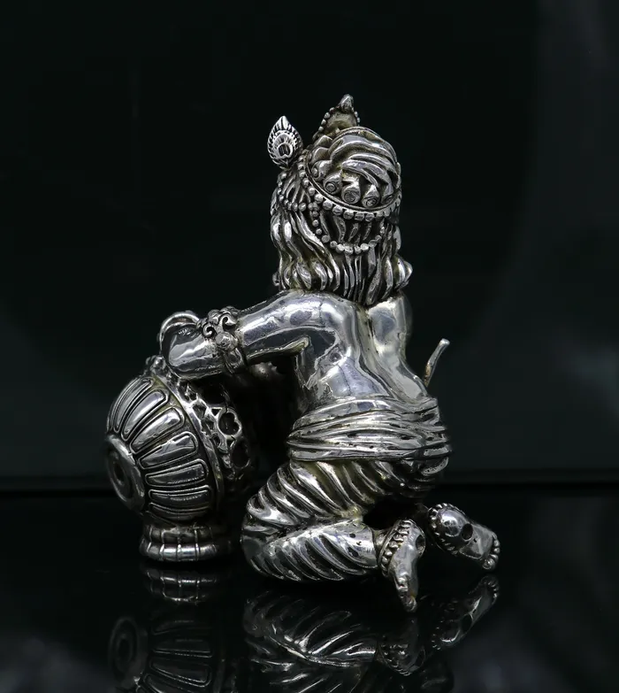 TRIBAL ORNAMENTS 925 Sterling silver customized Idol Krishna Bal Gopal statue figurine laddu gopal sculpture home temple utensil silver article su208 Rings