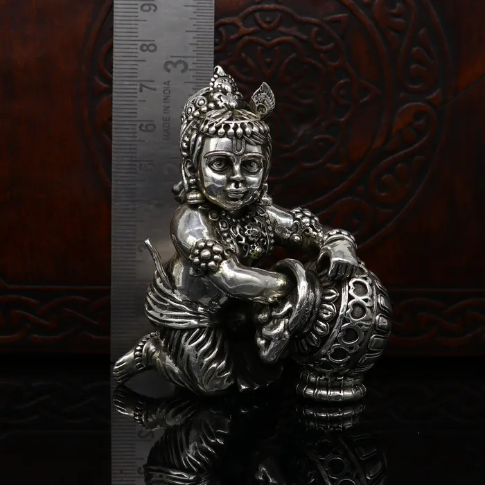 TRIBAL ORNAMENTS 925 Sterling silver customized Idol Krishna Bal Gopal statue figurine laddu gopal sculpture home temple utensil silver article su208 Rings