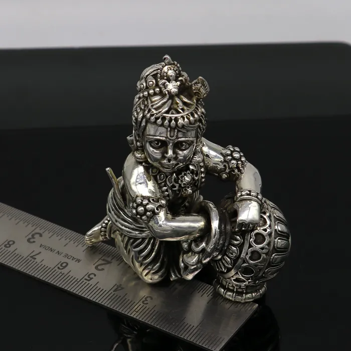 TRIBAL ORNAMENTS 925 Sterling silver customized Idol Krishna Bal Gopal statue figurine laddu gopal sculpture home temple utensil silver article su208 Rings