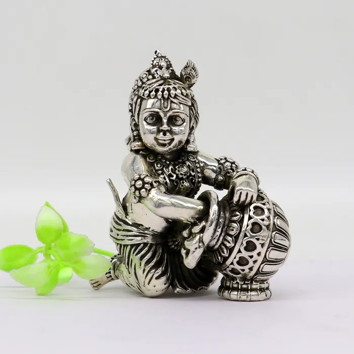 TRIBAL ORNAMENTS 925 Sterling silver customized Idol Krishna Bal Gopal statue figurine laddu gopal sculpture home temple utensil silver article su208 Rings