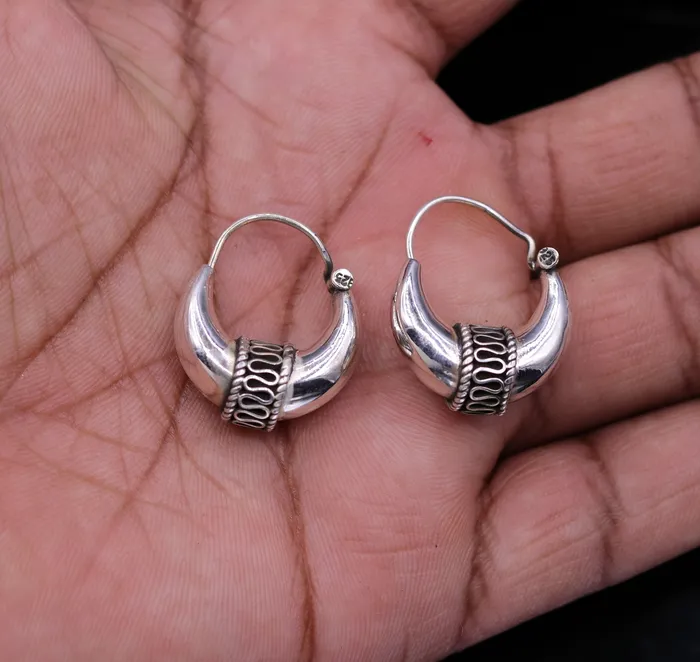 TRIBAL ORNAMENTS Earrings Traditional jewelry 925 sterling silver handmade vintage ethnic style hoops earrings kundalethnic pretty tribal belly dance jewelry s594