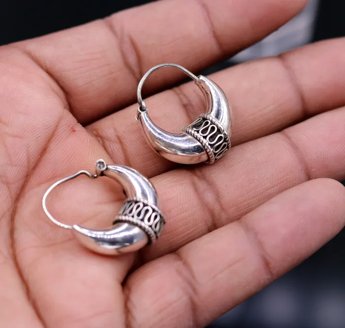 TRIBAL ORNAMENTS Earrings Traditional jewelry 925 sterling silver handmade vintage ethnic style hoops earrings kundalethnic pretty tribal belly dance jewelry s594