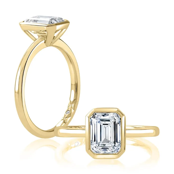 A Jaffe Rings A Jaffe 14K Yellow Gold Bezel Set Solitaire Ring for Emerald Cut A Jaffe Rings A Jaffe 14K Yellow Gold Bezel Set Solitaire Ring for Emerald Cut