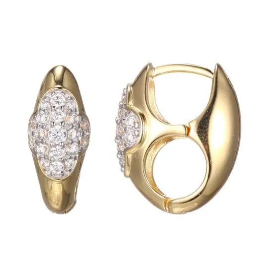 Croghans Earrings CZ Clover Gold Plated Silver Huggie Hoop Earrings