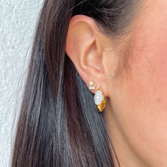 Croghans Earrings CZ Clover Gold Plated Silver Huggie Hoop Earrings Croghans Earrings CZ Clover Gold Plated Silver Huggie Hoop Earrings