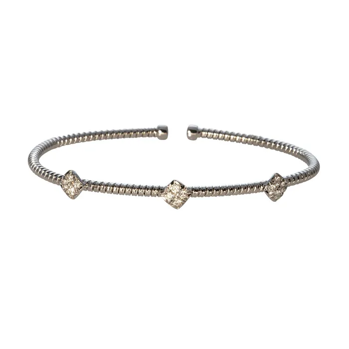Croghans PreStyled Sets Diamond 3 Station 18K White Gold Flexible Cuff Bangle Croghans PreStyled Sets Diamond 3 Station 18K White Gold Flexible Cuff Bangle