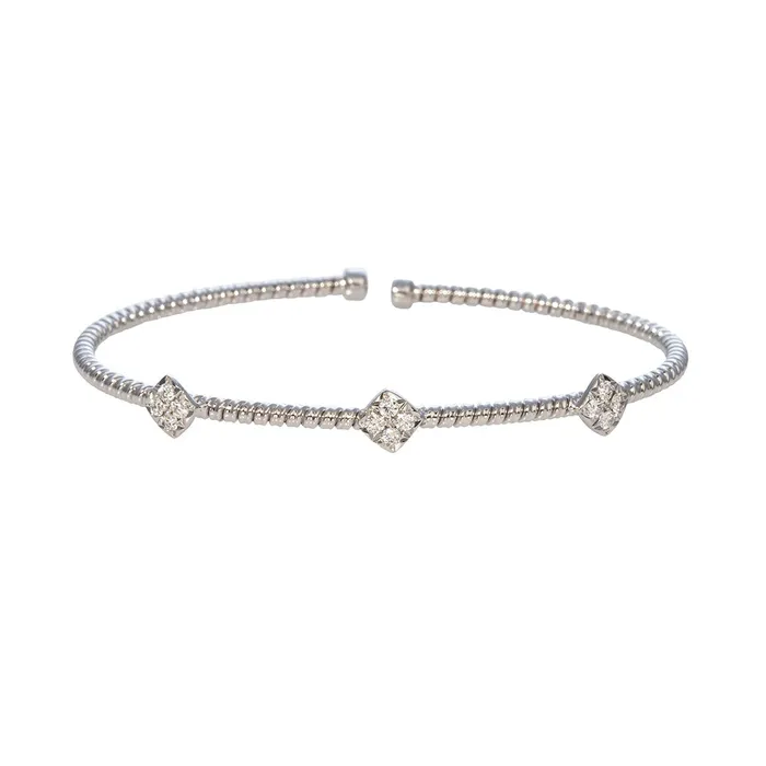 Croghans PreStyled Sets Diamond 3 Station 18K White Gold Flexible Cuff Bangle