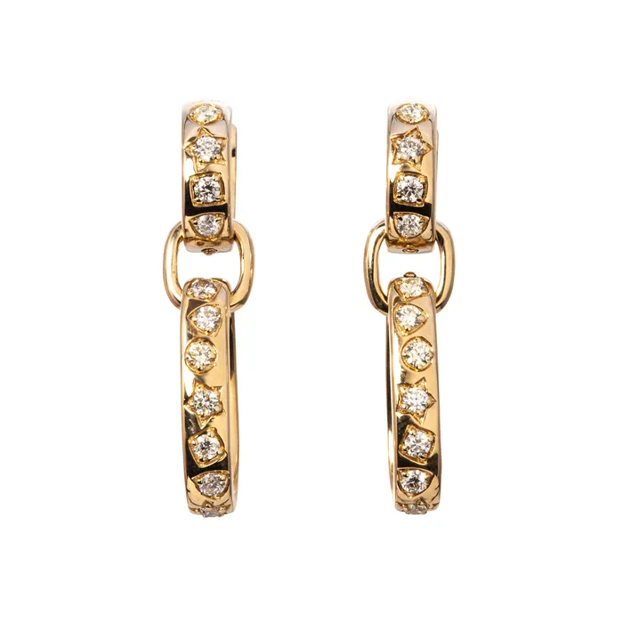 Diamond Mixed Shape Pav 14K Gold Oval Link Drop Earrings Croghans Earrings Diamond Mixed Shape Pav 14K Gold Oval Link Drop Earrings Croghans Earrings
