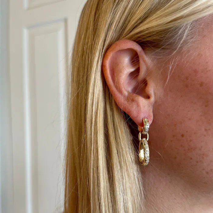 Diamond Mixed Shape Pav 14K Gold Oval Link Drop Earrings Croghans Earrings