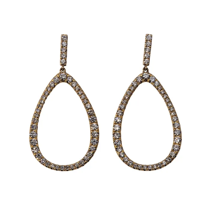 Diamond Pav Open Pear Drop 14K Yellow Gold Earrings Croghans Earrings