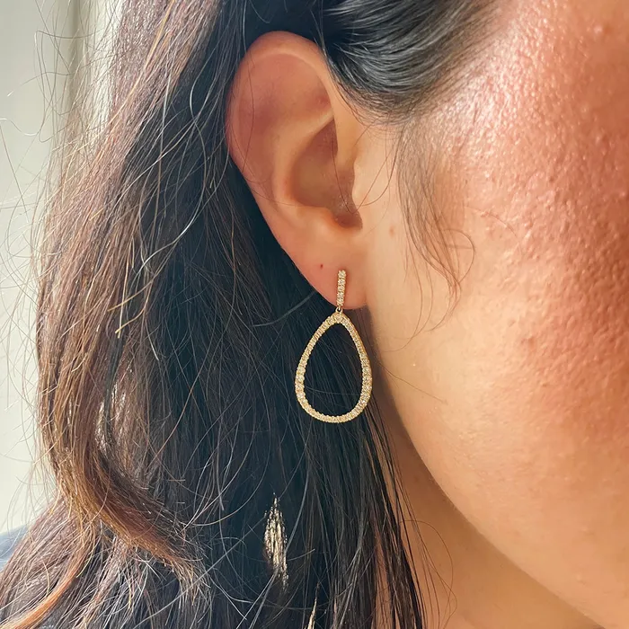 Diamond Pav Open Pear Drop 14K Yellow Gold Earrings Croghans Earrings