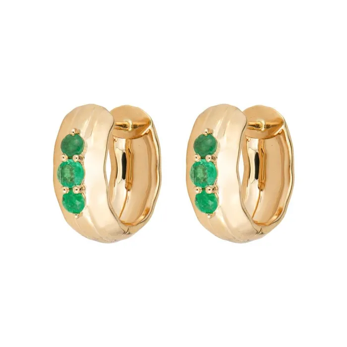 Earrings Croghans Emerald Diamond 14K Gold Chubby Hoop Earrings