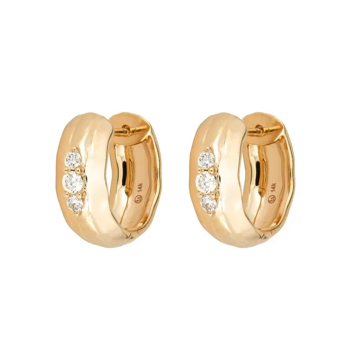 Earrings Croghans Emerald Diamond 14K Gold Chubby Hoop Earrings