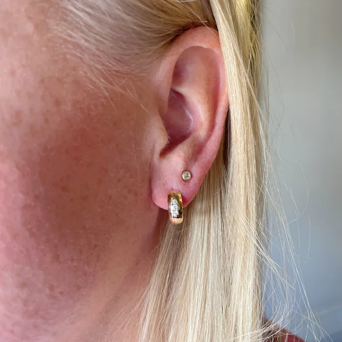 Earrings Croghans Emerald Diamond 14K Gold Chubby Hoop Earrings