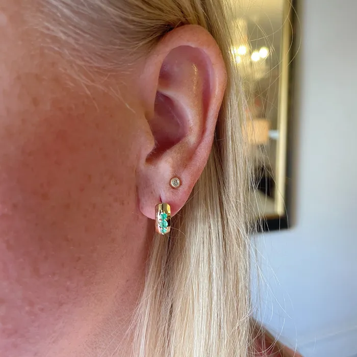 Earrings Croghans Emerald Diamond 14K Gold Chubby Hoop Earrings