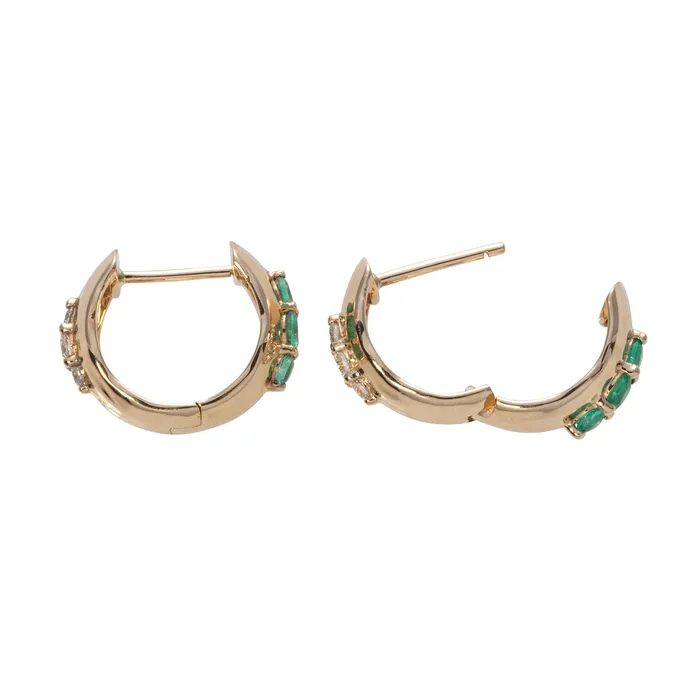 Earrings Croghans Emerald Diamond 14K Gold Chubby Hoop Earrings