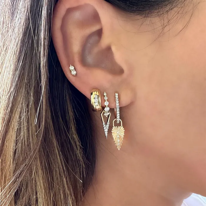 Earrings Croghans Emerald Diamond 14K Gold Chubby Hoop Earrings