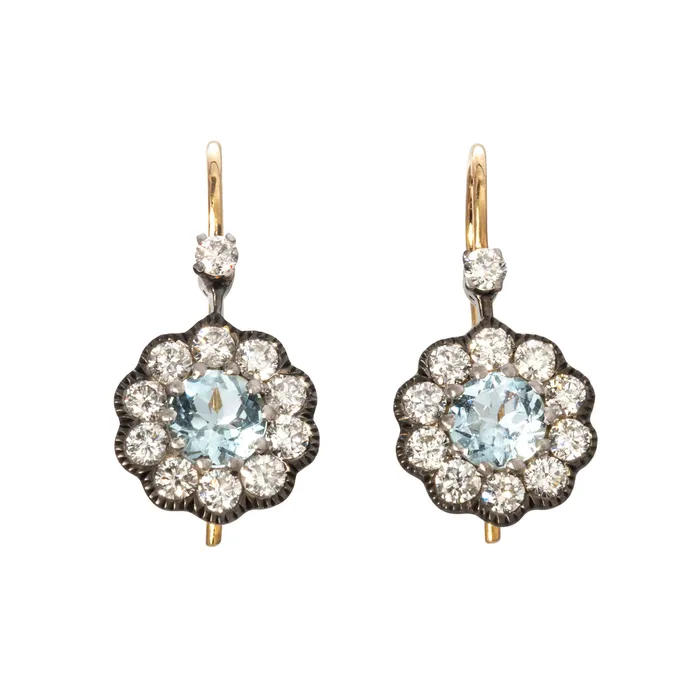 Earrings Mini Collection Aquamarine Diamond 14K Gold Cluster Drop Earrings Earrings Mini Collection Aquamarine Diamond 14K Gold Cluster Drop Earrings