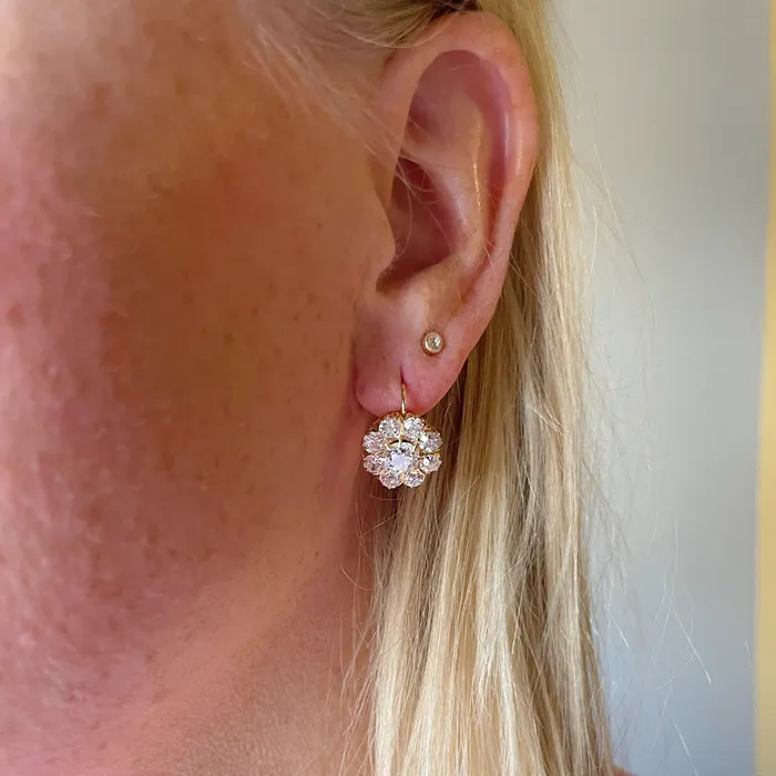 Earrings Mini Collection Aquamarine Diamond 14K Gold Cluster Drop Earrings