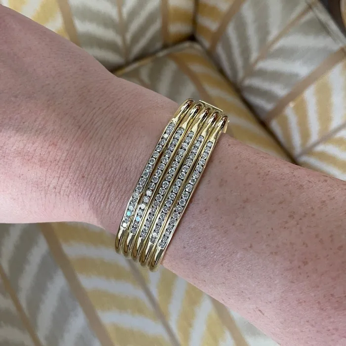 Estate 425ctw Diamond ChannelSet 18K Gold 5Row Wide Cuff Croghans PreStyled Sets