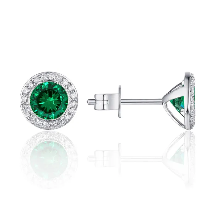 Green Sapphire Diamond Halo 14K White Gold Martini Stud Earrings Croghans Earrings Green Sapphire Diamond Halo 14K White Gold Martini Stud Earrings Croghans Earrings