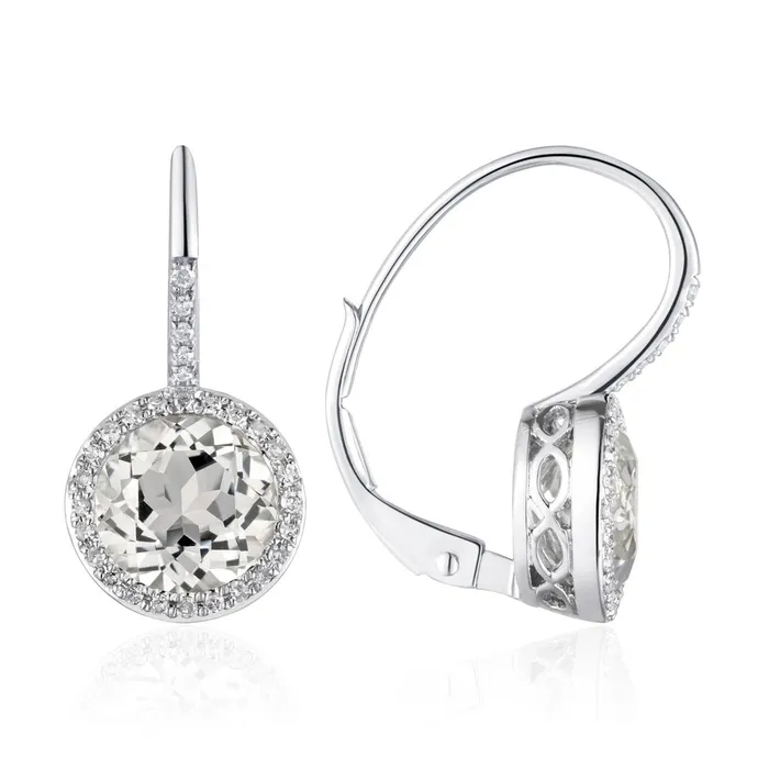 White Topaz Diamond 14K White Gold Leverback Earrings Croghans Earrings
