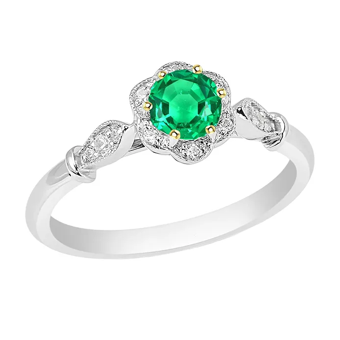 HarryChadEntcom Rings Green Emerald Halo Wedding Ring Flower Design