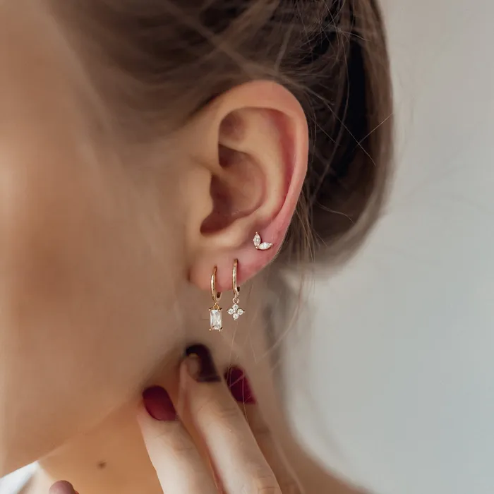 Hey Happiness Ear Stack Set of 3 Sterling Silver Earrings Gold Plated Earrings