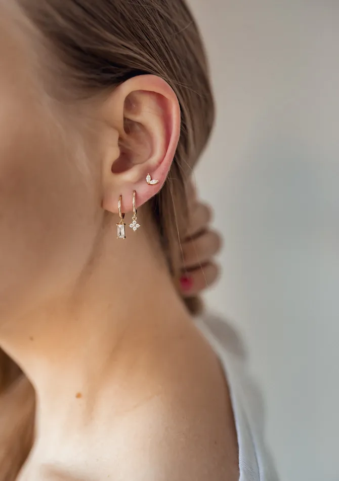 Hey Happiness Ear Stack Set of 3 Sterling Silver Earrings Gold Plated Earrings