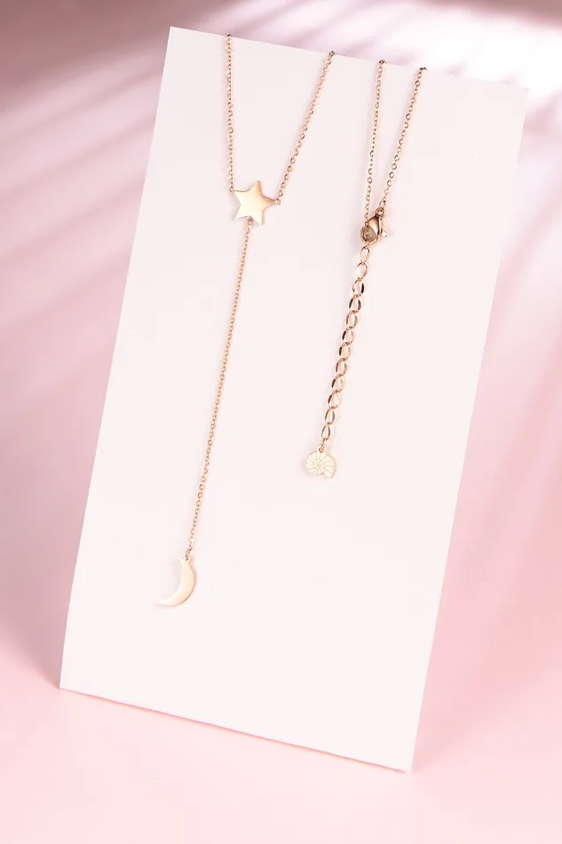 Hey Happiness Necklaces Star Moon Lariat Y Necklace Rose Gold Hey Happiness Necklaces Star Moon Lariat Y Necklace Rose Gold