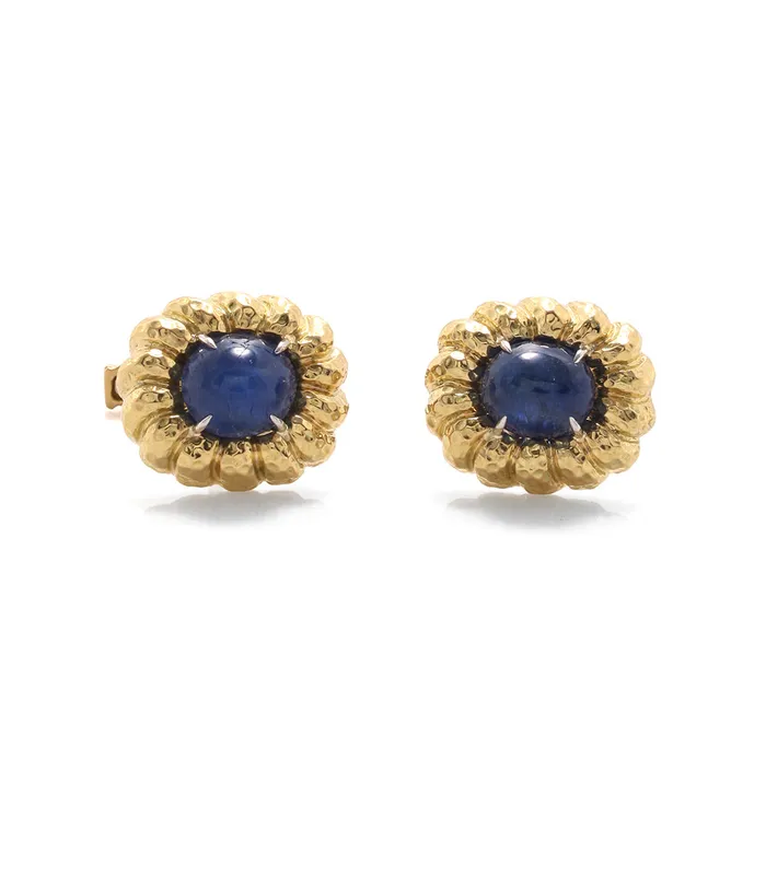 PreStyled Sets Fluted Gold Framed Cuff Links Sapphire David Webb