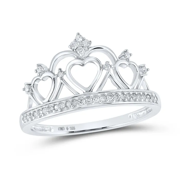 Sterling Silver Womens Diamond Heart Crown Tiara Fashion Ring 16 Cttw S7 GND Rings Sterling Silver Womens Diamond Heart Crown Tiara Fashion Ring 16 Cttw S7 GND Rings