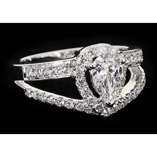 Vintage Type Pear Genuine Natural Earth Mined Diamond Anniversary Ring White Gold 14K 250 Carats GB Rings Vintage Type Pear Genuine Natural Earth Mined Diamond Anniversary Ring White Gold 14K 250 Carats GB Rings