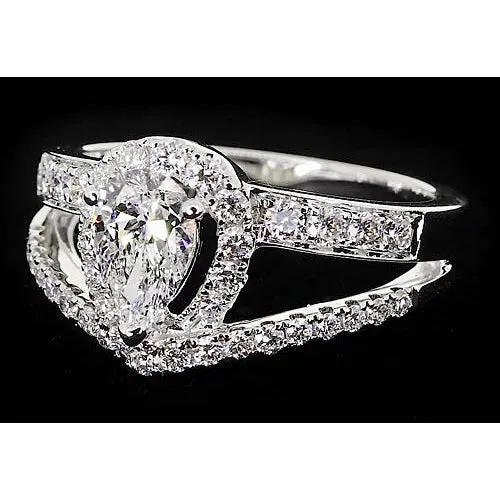 Vintage Type Pear Genuine Natural Earth Mined Diamond Anniversary Ring White Gold 14K 250 Carats GB Rings Vintage Type Pear Genuine Natural Earth Mined Diamond Anniversary Ring White Gold 14K 250 Carats GB Rings